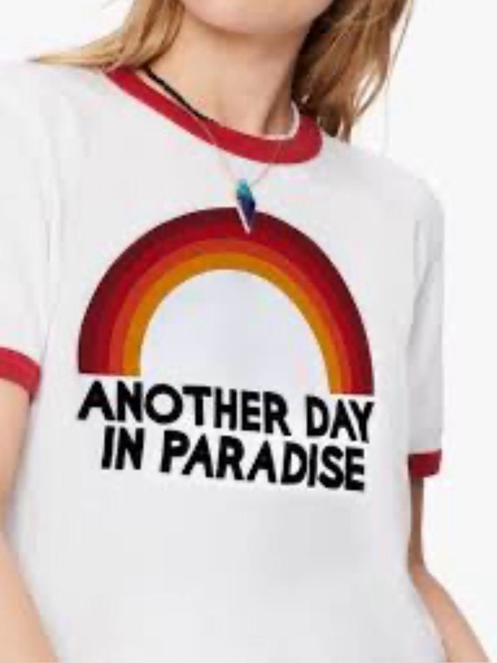 Aviator Nation White Ringer Tee with Red Trim & Sunset Rainbow Graphic XXL VGUC